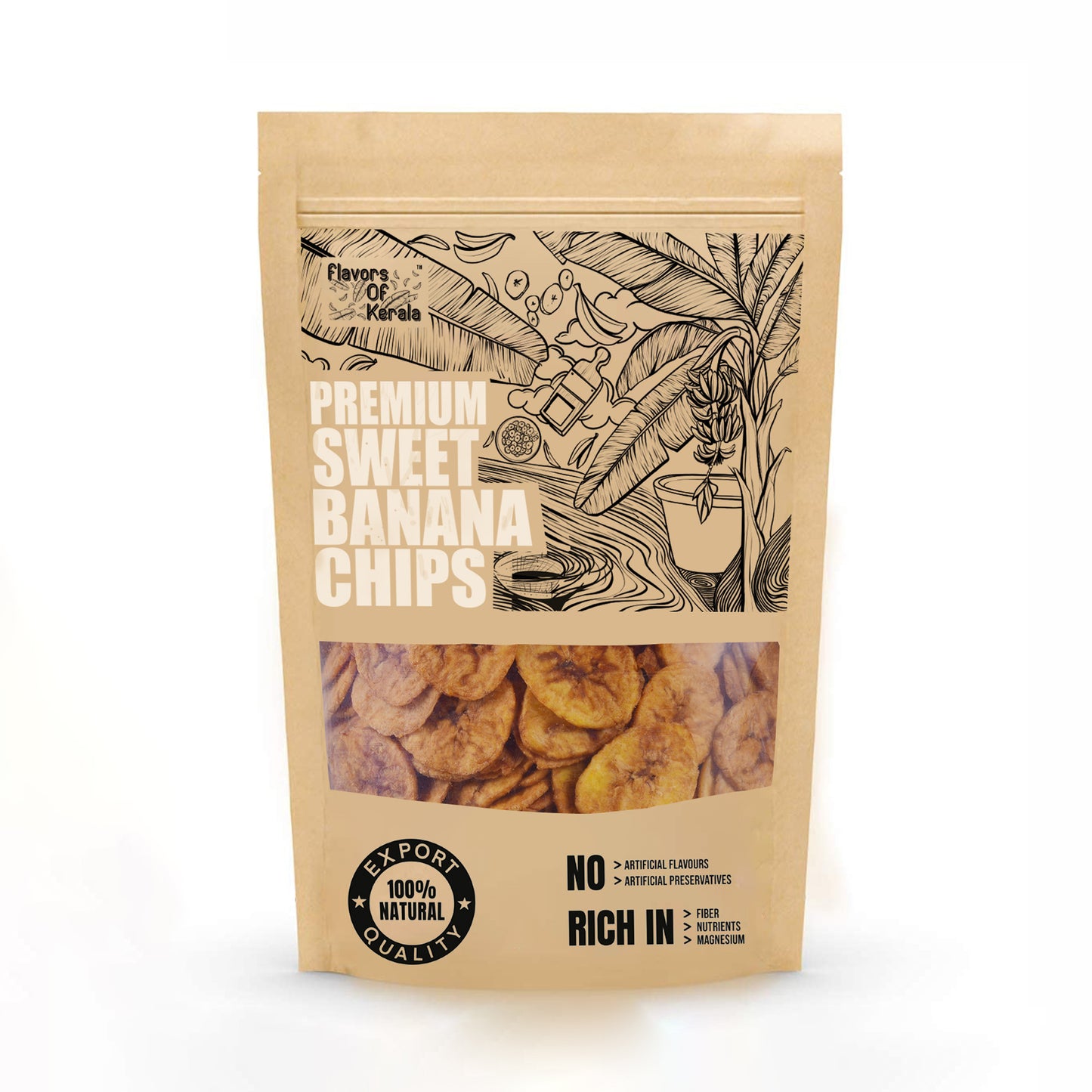 FLAVORS OF KERALA (FOK) Sweet Banana Chips In Coconut Oil, Naturally Sweet, No added Sugar