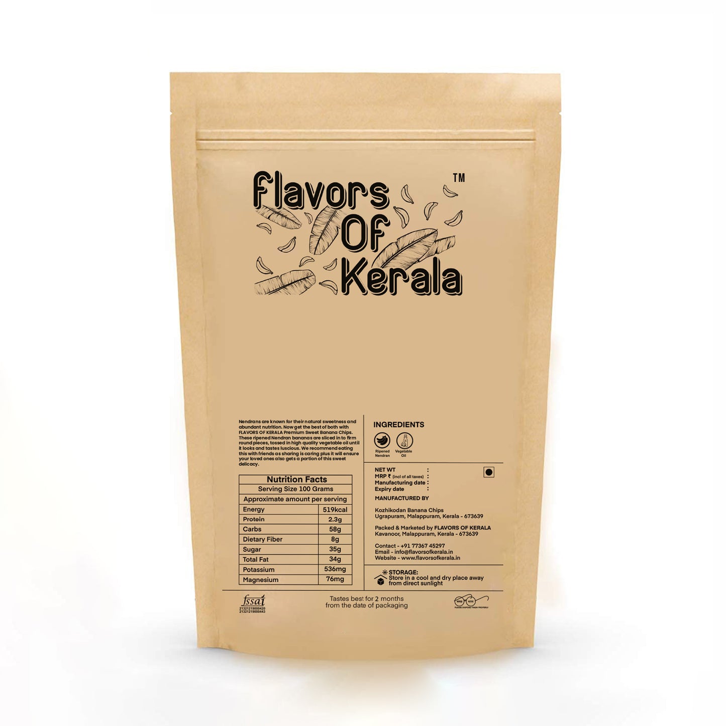 FLAVORS OF KERALA (FOK) Sweet Banana Chips In Coconut Oil, Naturally Sweet, No added Sugar