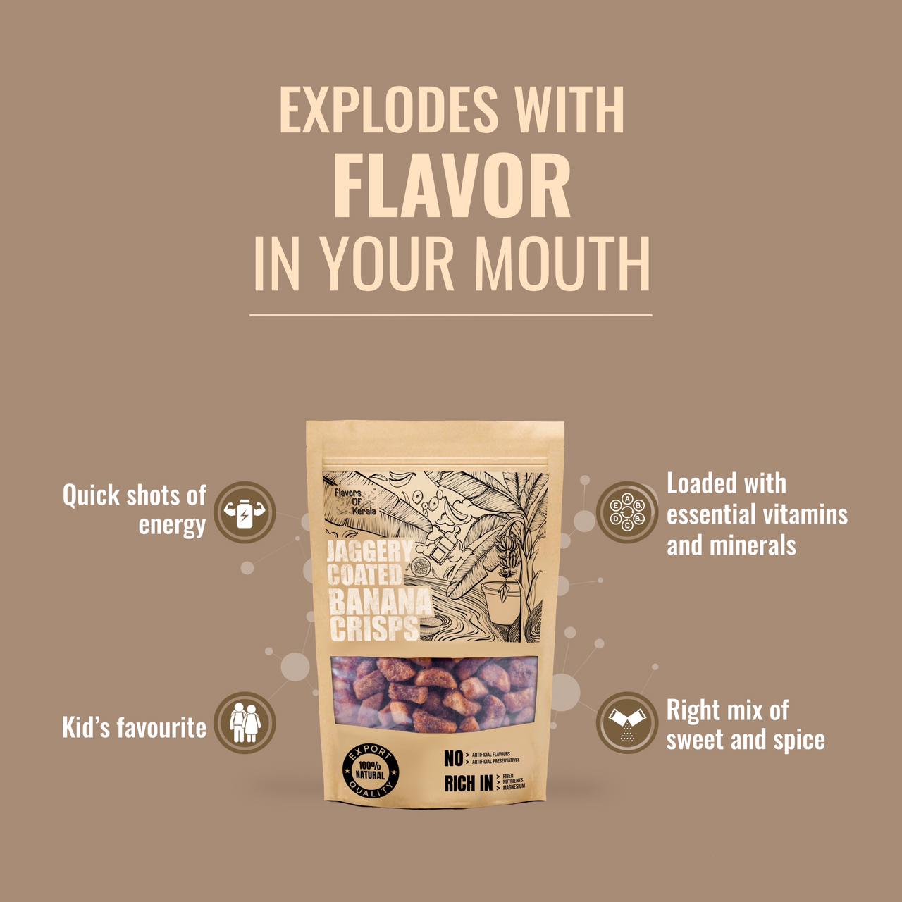 FLAVORS OF KERALA Premium Kerala Banana Chips In Coconut Oil & Jaggery Coated Banana Chips