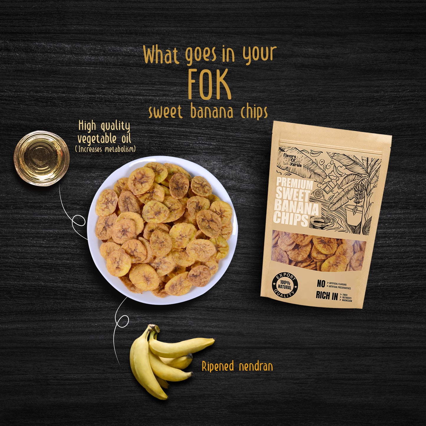 FLAVORS OF KERALA (FOK) Sweet Banana Chips In Coconut Oil, Naturally Sweet, No added Sugar