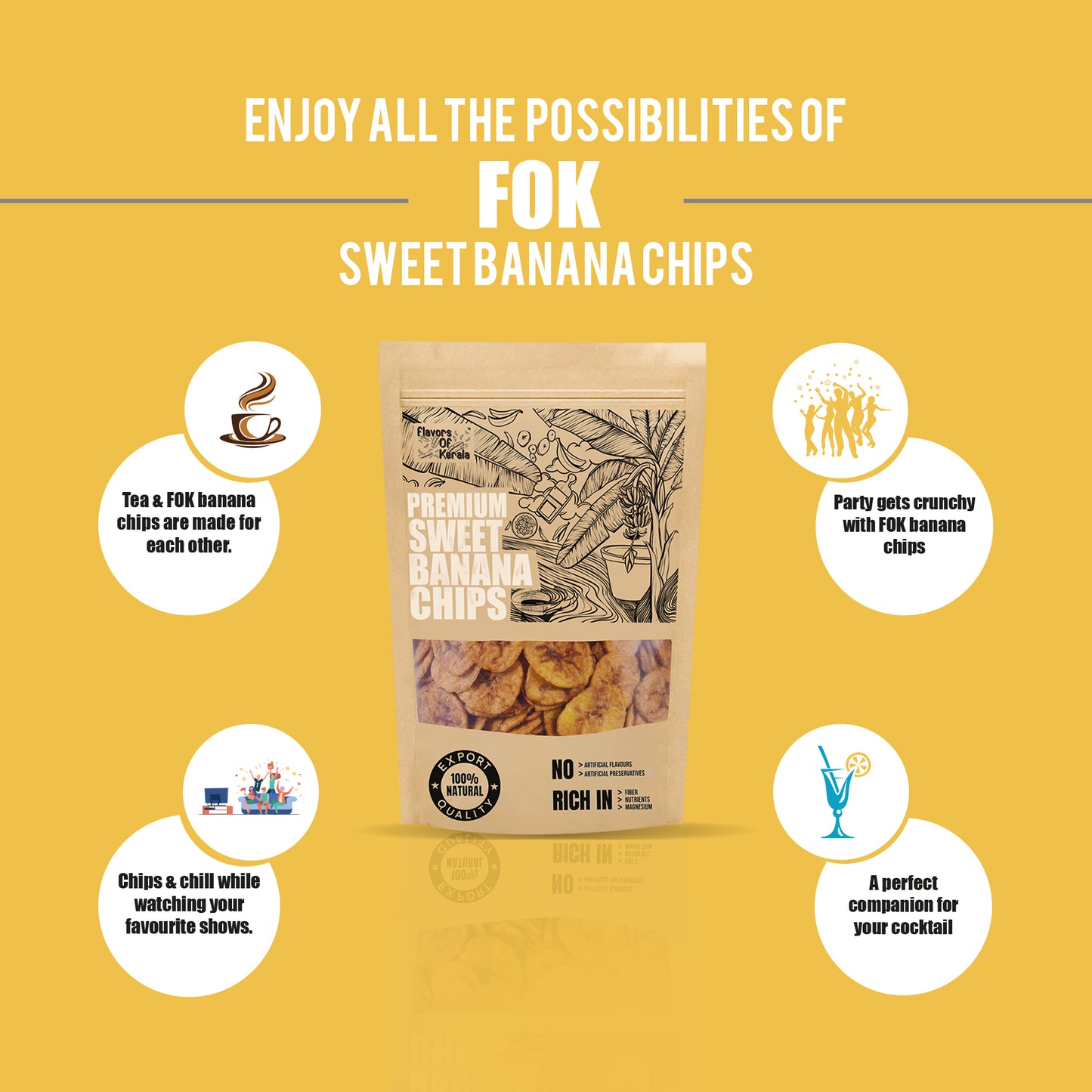 FLAVORS OF KERALA (FOK) Sweet Banana Chips In Coconut Oil, Naturally Sweet, No added Sugar