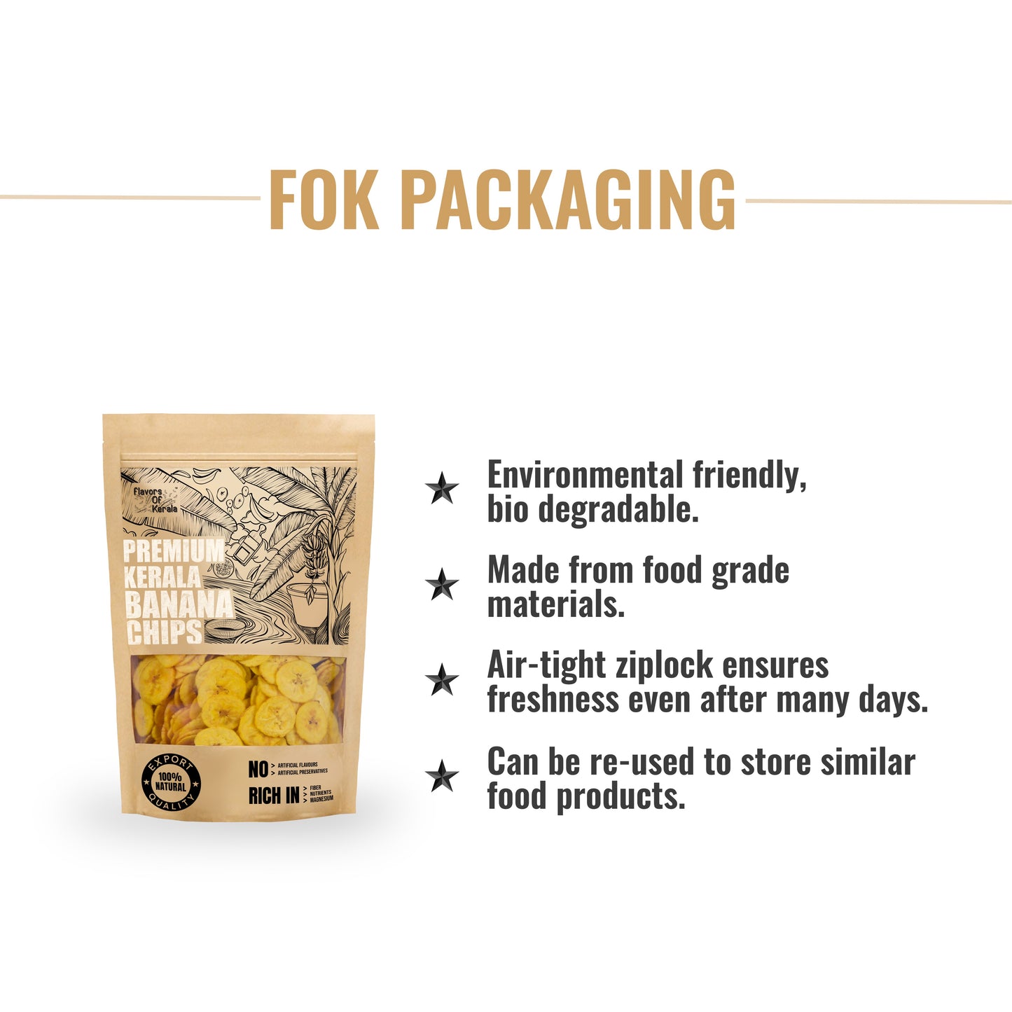 FLAVORS OF KERALA (FOK) Premium Kerala Banana Chips Wafers In Coconut Oil 150 Grams