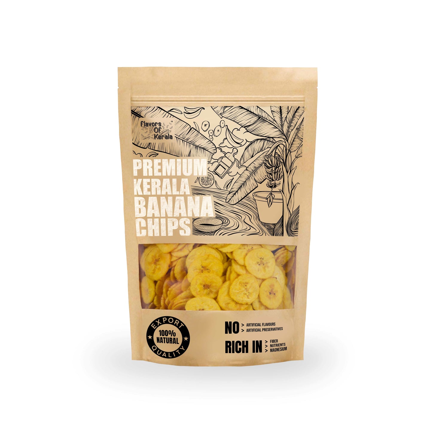 FLAVORS OF KERALA (FOK) Premium Kerala Banana Chips Wafers In Coconut Oil 150 Grams