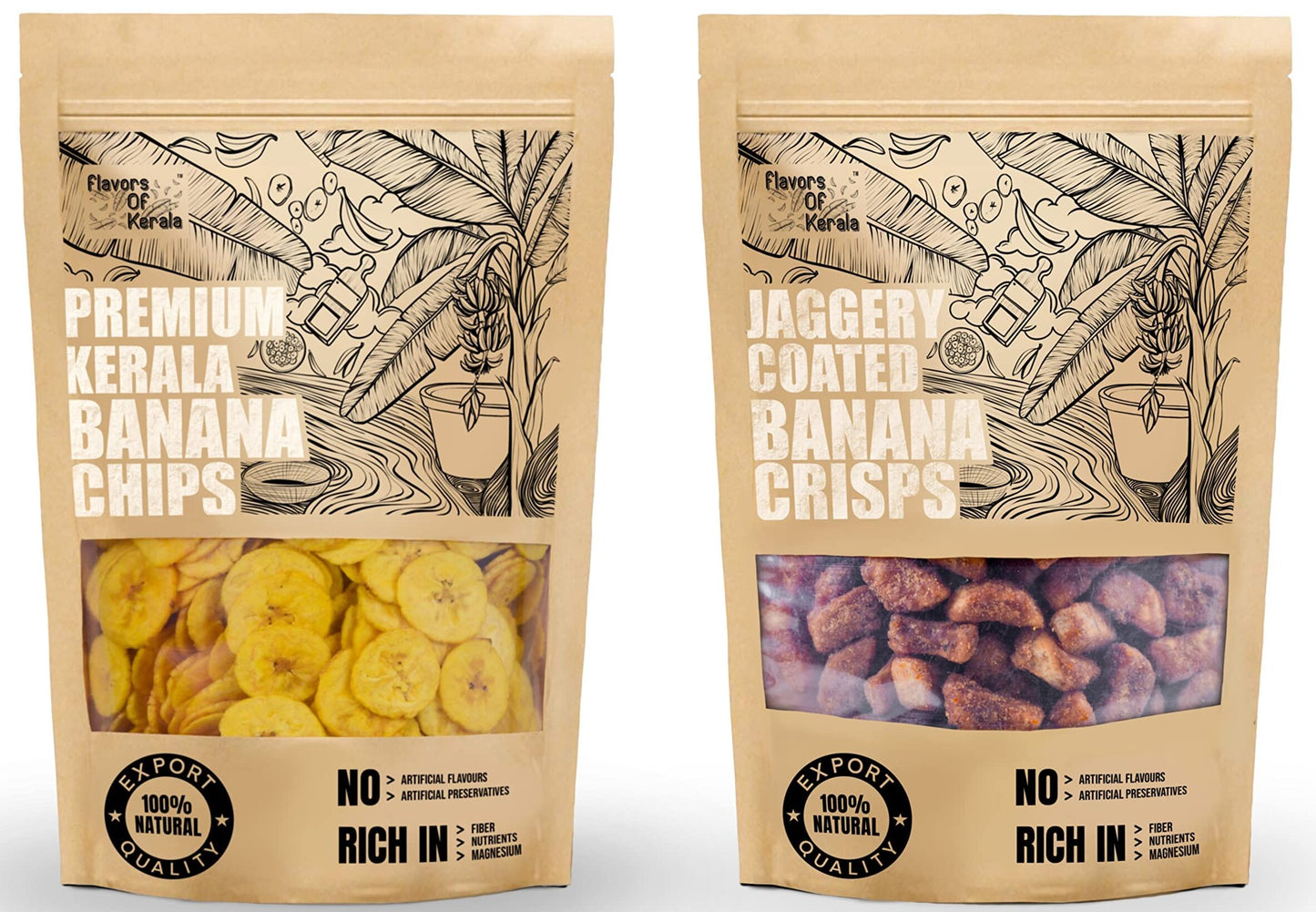 FLAVORS OF KERALA Premium Kerala Banana Chips In Coconut Oil & Jaggery Coated Banana Chips