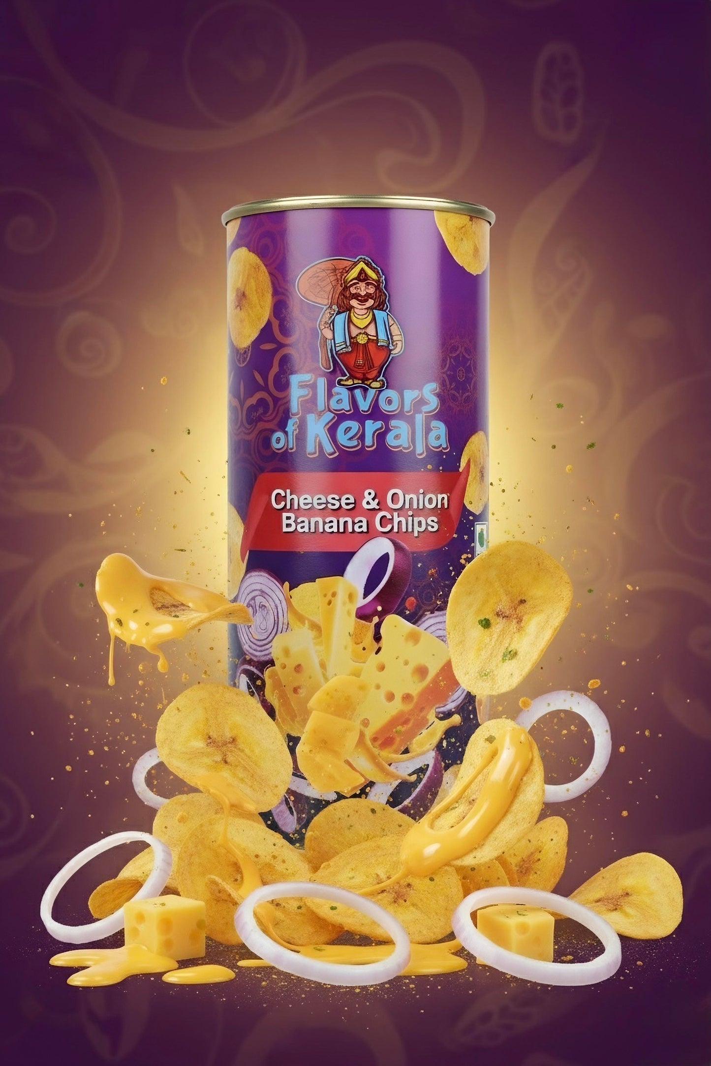 Cheese & Onion Banana Chips | Fusion of Authentic Kerala Nendran Bananas with Bold Cheese & Onion Flavor | Crispy, Fresh & Packed in Premium Canister | 125g