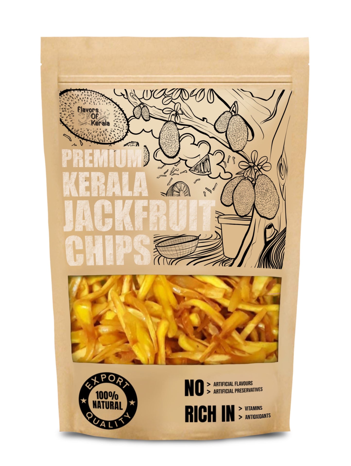 FLAVORS OF Kerala Best Selling Combo - Banana Chips in Coconut Oil, Tapioca Chips, Jackfruit Chips