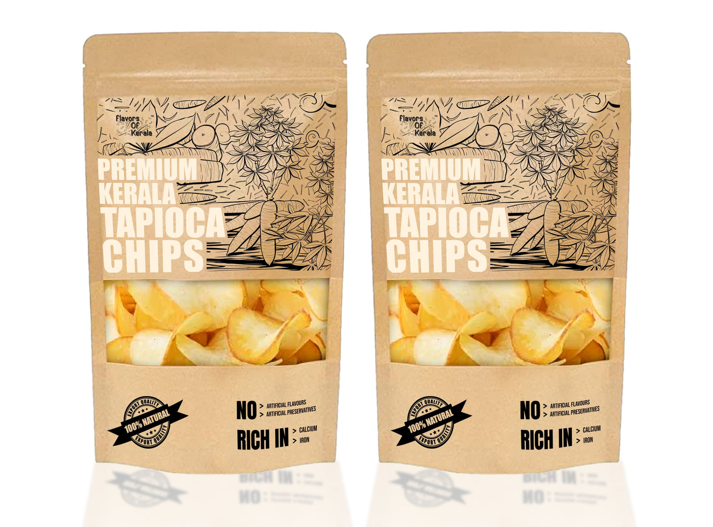 FLAVORS OF KERALA (FOK) Tapioca Chips - Fresh, Crispy, Namkeen Snack (Classic/Spicy)