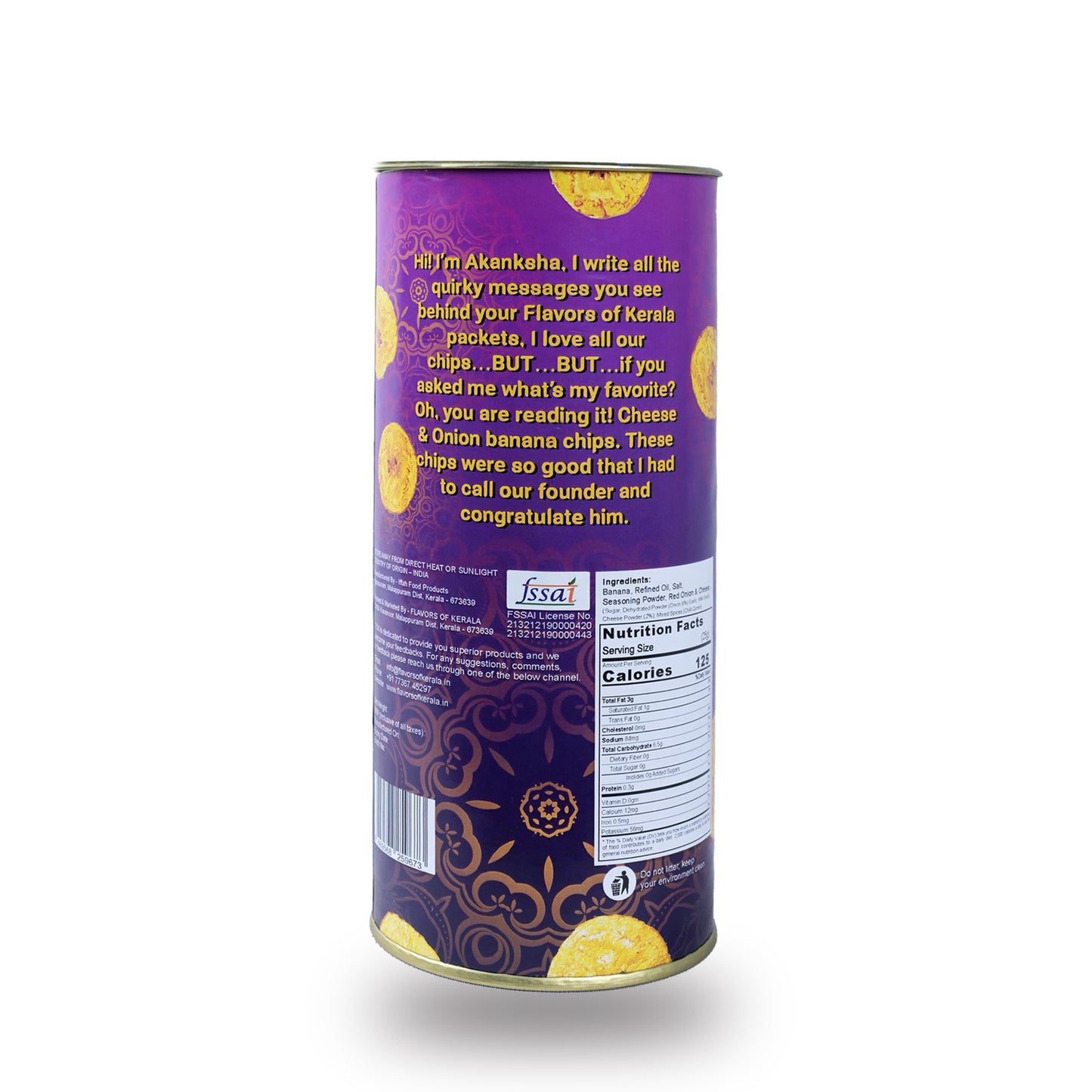 Cheese & Onion Banana Chips | Fusion of Authentic Kerala Nendran Bananas with Bold Cheese & Onion Flavor | Crispy, Fresh & Packed in Premium Canister | 125g