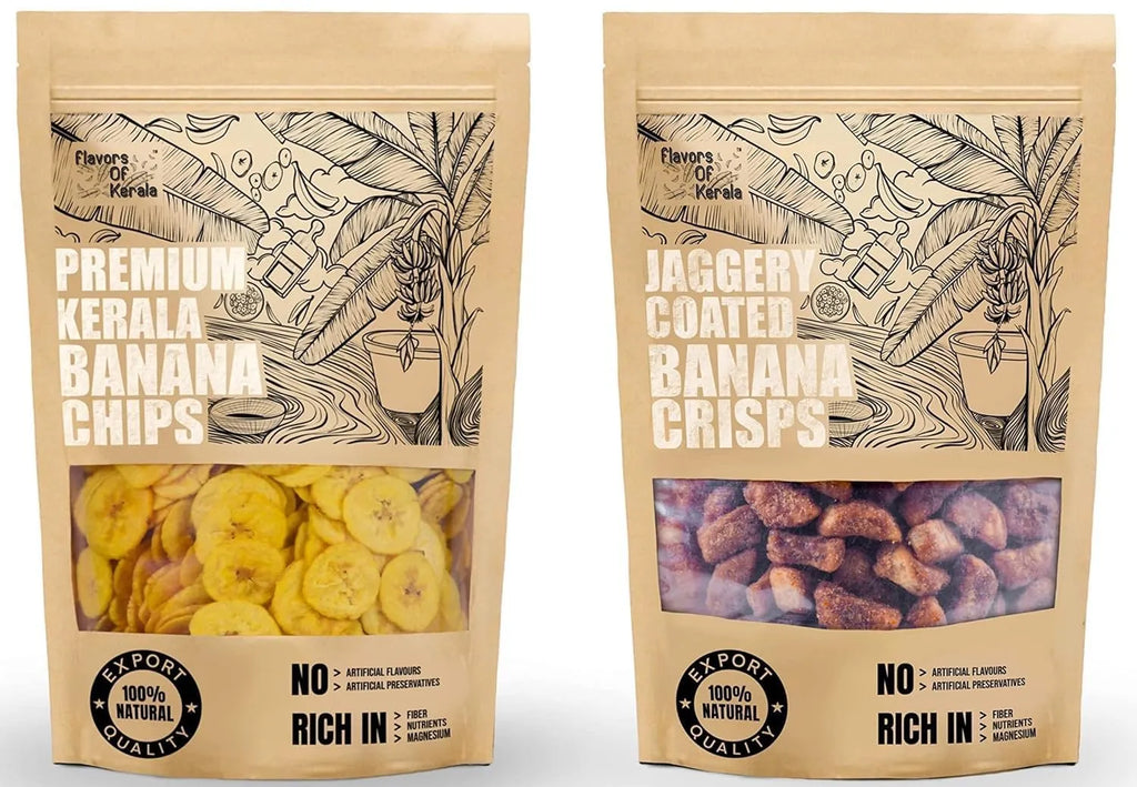 Onam Special Combo | Kerala Banana Chips in Coconut Oil  & Jaggery Coated Banana Crisps Sharkara Upperi