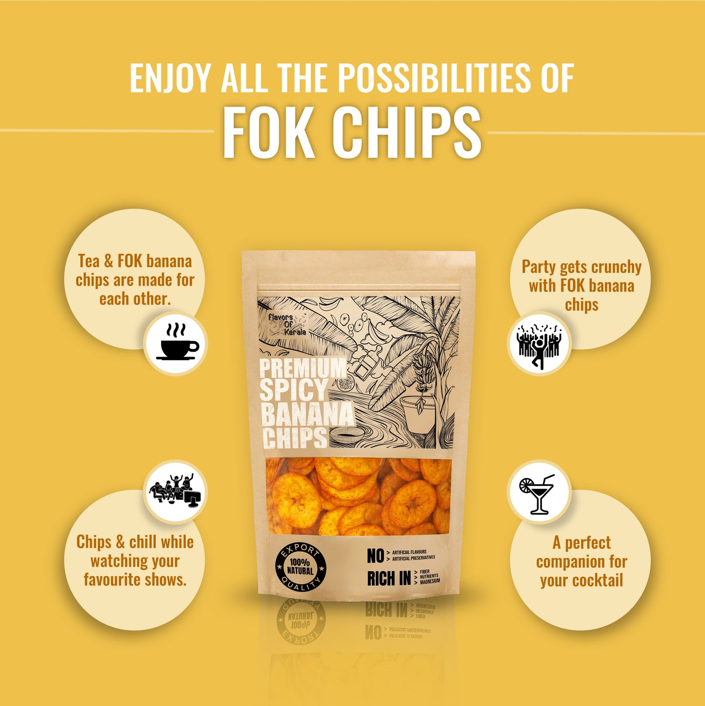 FLAVORS OF KERALA | Premium Kerala Spicy Banana Chips in Coconut Oil | Crispy, Thin-Cut, Preservative-Free Wafers