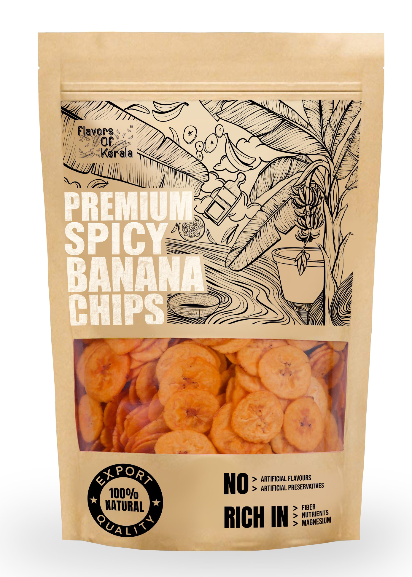 FLAVORS OF KERALA | Premium Kerala Spicy Banana Chips in Coconut Oil | Crispy, Thin-Cut, Preservative-Free Wafers