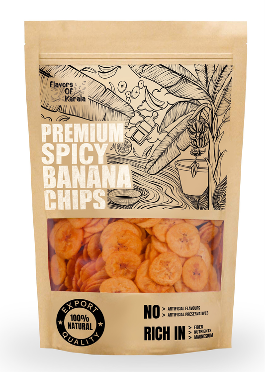 FLAVORS OF KERALA | Premium Kerala Spicy Banana Chips in Coconut Oil | Crispy, Thin-Cut, Preservative-Free Wafers